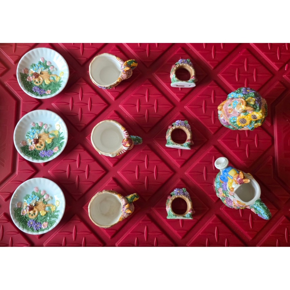 1998 Mercuries Rabbit Garden Party Springtime Tea Set Bunny Ladybugs Miniatures